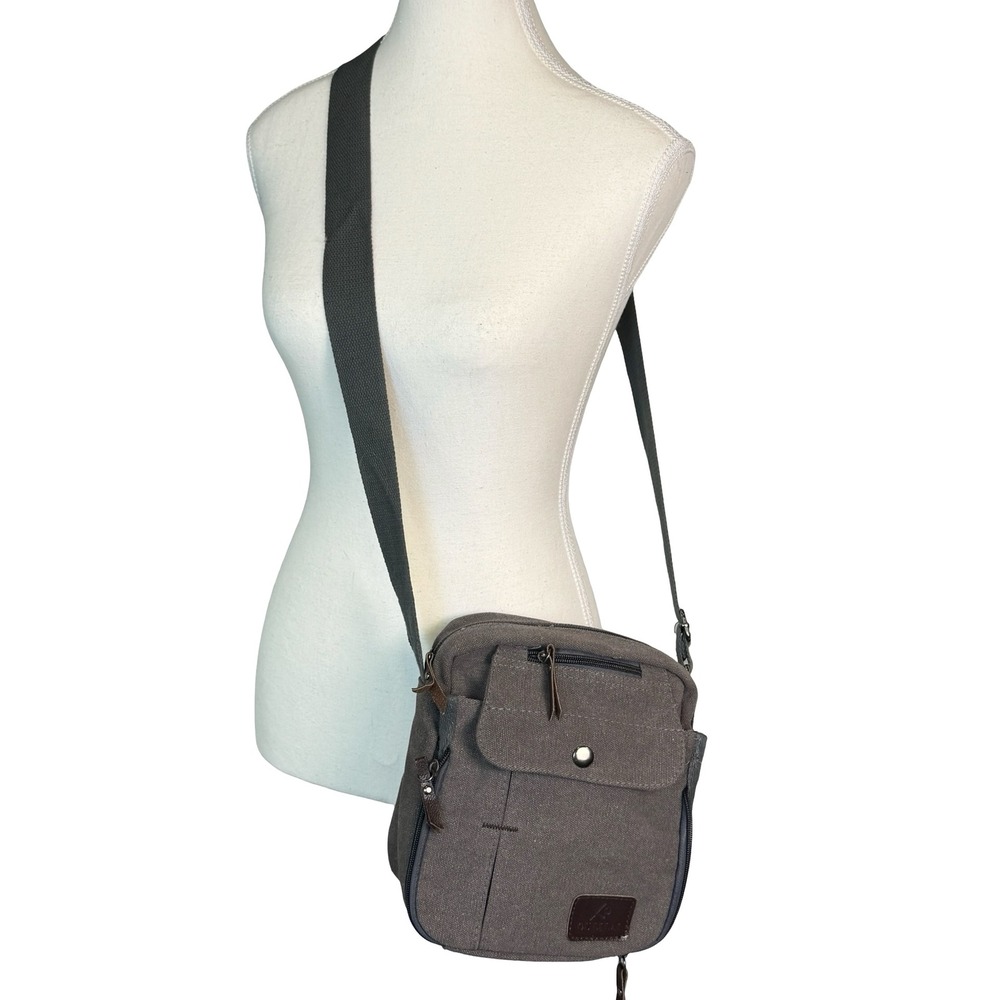 Lo Oulilai Unisex Crossbody Bag‎ Canvas Brown Multiple Pockets Travel Messenger